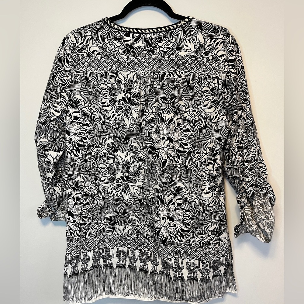 Robert Graham Beaded Black White Tunic Top S - Picture 8 of 11